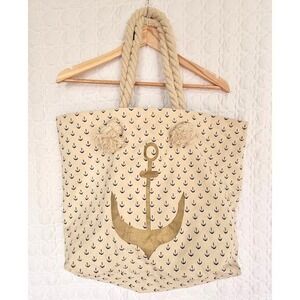 Anchor Beach Tote Packable Bag Canvas DBL Rope Handles Nautical Boating Shopping